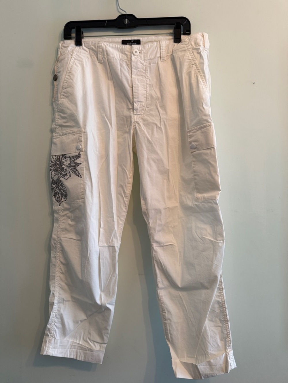 Mason White Straight-Leg Cargo Pants with Floral Print